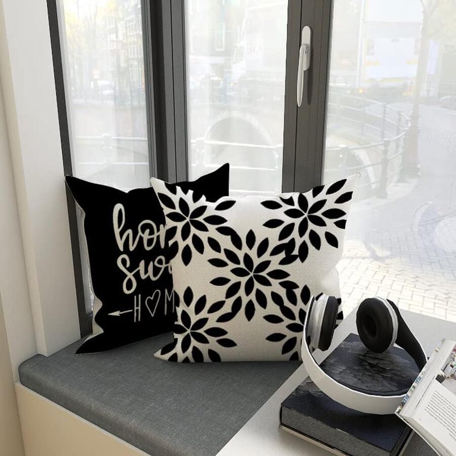 Linnen kussenhoezen set van 4 Decoratieve kussenhoezen voor sofa tuin en bed (45x45cm)