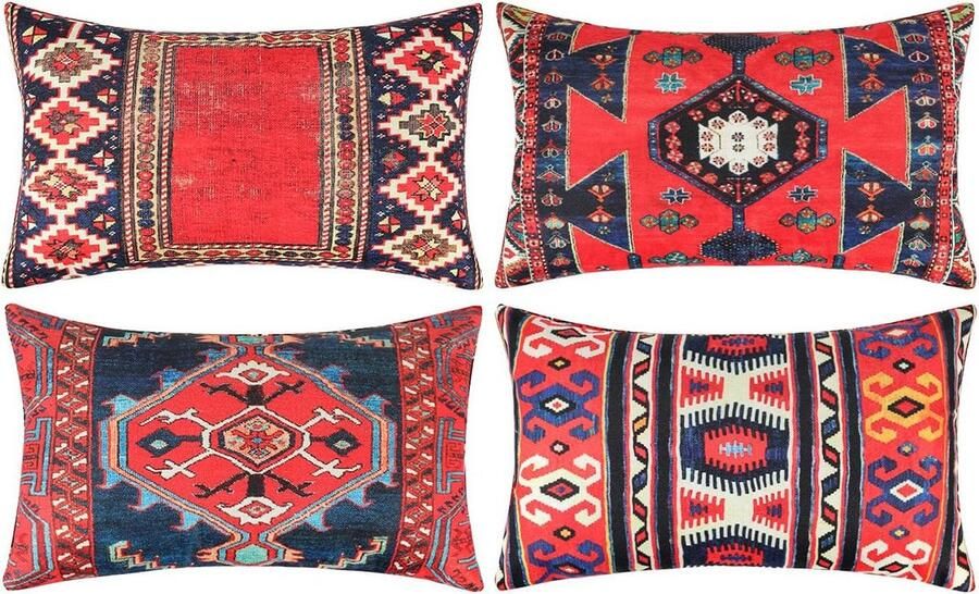 Linnen kussensloop langwerpig sierkussenhoes boho decoratieve kussenhoezen antiek oosterse Turks tapijt patroon print kussensloop voor bank slaapkamer 30x50cm set van 4 kussensloop 30x50