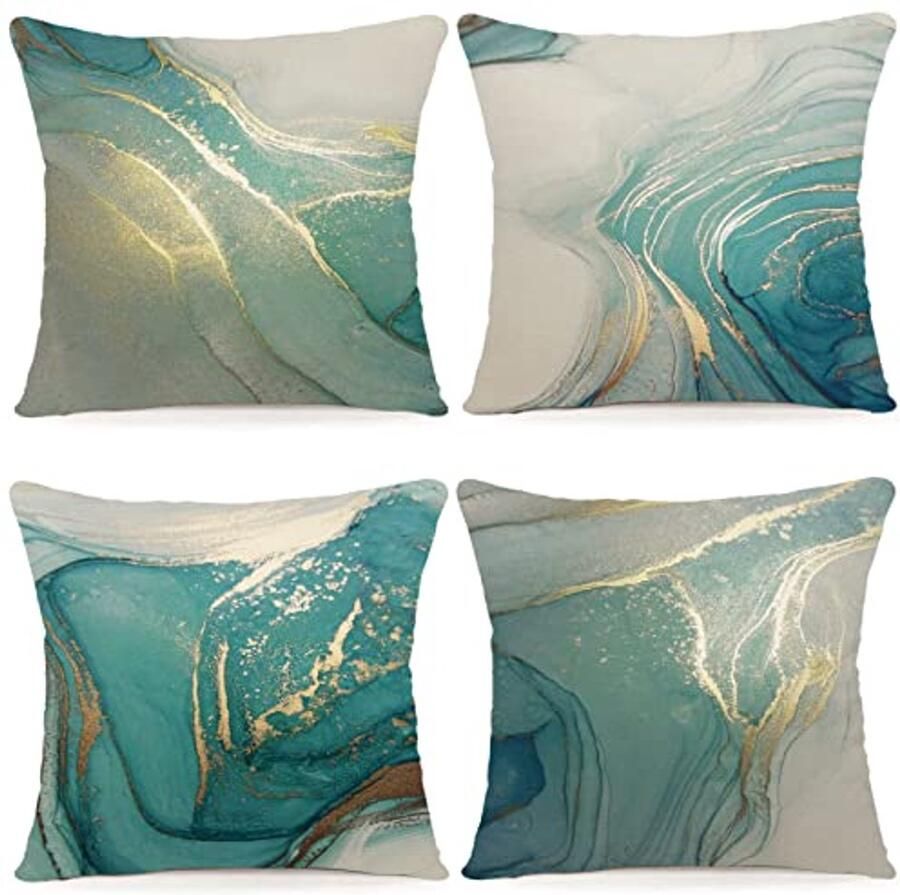 Linnen kussenslopen set van 4 decoratieve kussens met geometrisch patroon voor sofa bed bank en buiten 50 x 50 cm