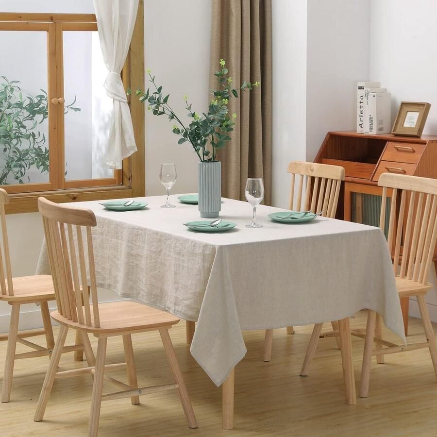 Linnen tafelkleed natuurlijk linnen geschikt voor binnen en buiten beige 140 x 250 cm
