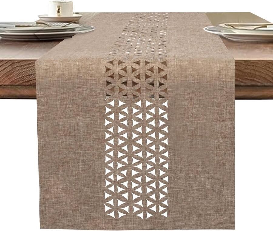 Linnen Tafelloper Beige Eettafel Decoratie 1 stuk 183 x 35 cm