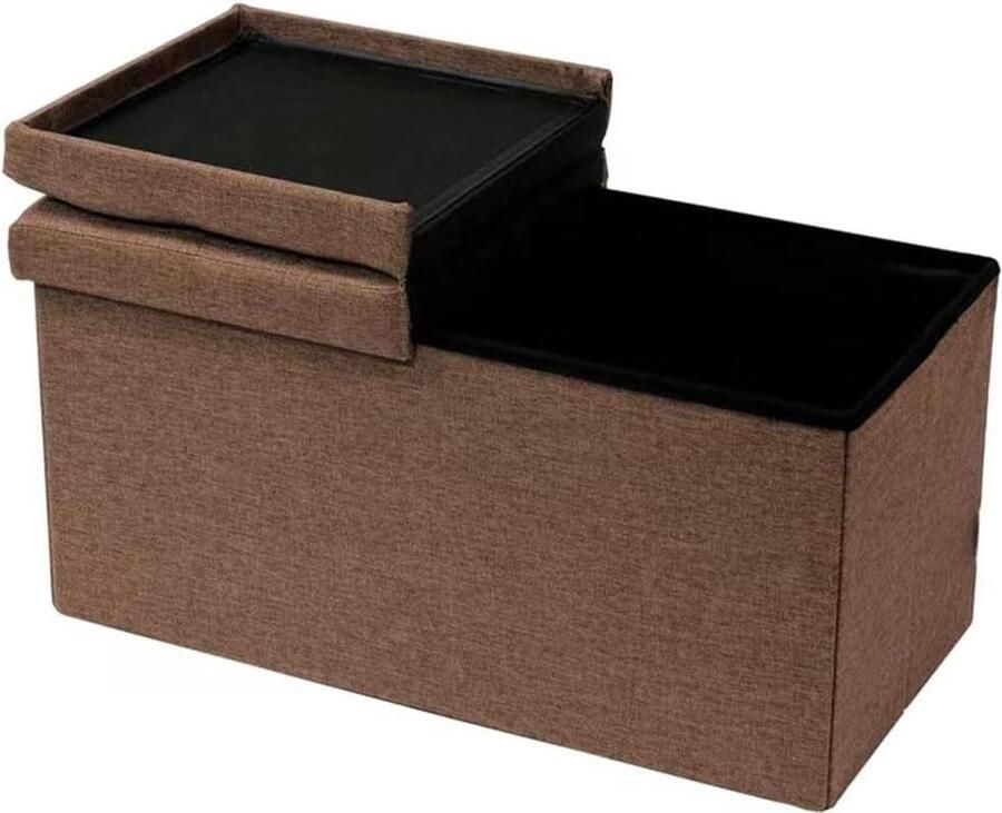 Linnen voetenbank met houten frame gevoerde comfortabele zitting slaapkamer entree modern design bruin