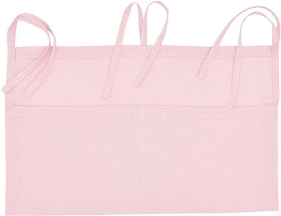 Linnen wieg hangende opbergtas 2 zakken om wieg en speelgoed op te bergen -Opbergtas om op te hangen babybed tas organizer voor kleuterschool en bed robuust nachtspeelgoed opbergtas (roze)