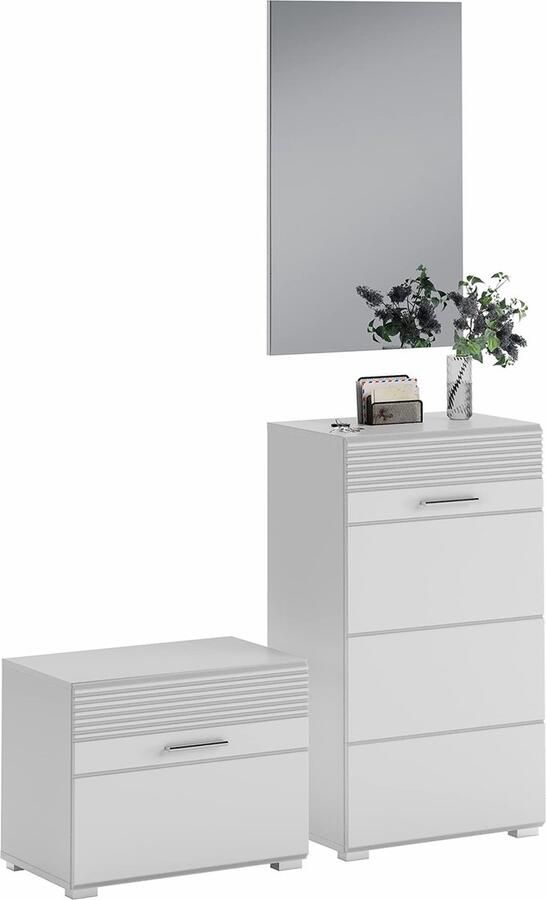 Rootz Living Rootz LINUS 3-delige halmeubelset kledingkastset kapstok modern design 37 cm x 115 cm x 190 cm wit