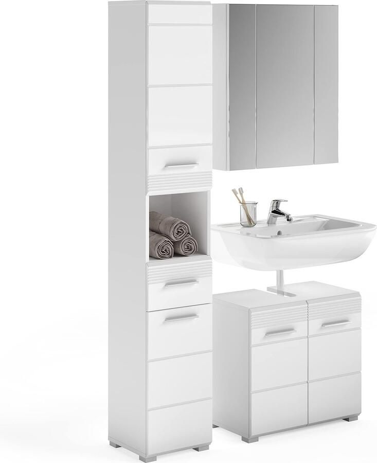 Rootz Living Rootz LINUS Badkamermeubelset Wastafel Dressoir Massief houtmateriaal Wit Tijdloos design 120 cm x 50 cm x 180 cm