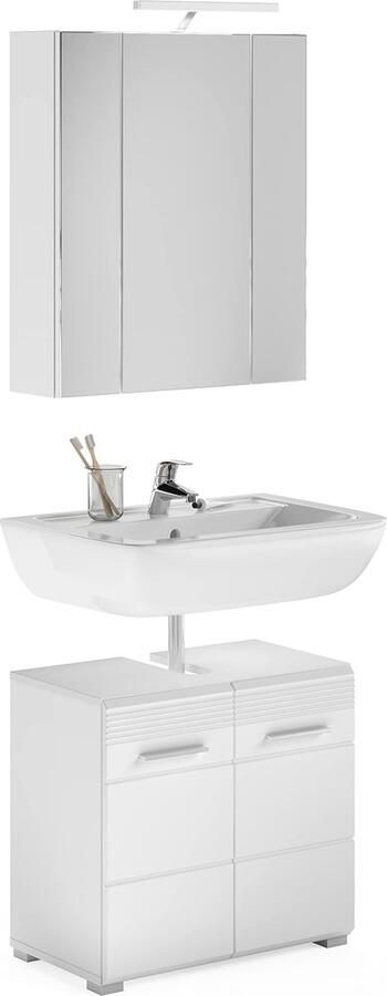 Rootz Living Rootz Linus Badkamermeubelset Wastafelonderkast Spiegelkast Wit Bewerkt Hout Medium 120 cm x 60 cm x 80 cm