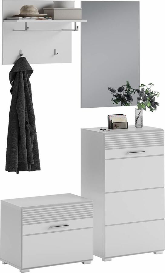 Rootz Living Rootz LINUS Halmeubelset Wit Hoogglans Ingangsopslag Puristisch Design 115 cm x 190 cm x 37 cm