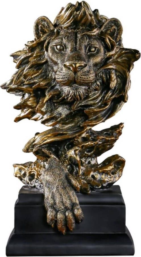 Lion Head Figurine Resin Lion Statue Animal Head Statue Desk Cabinet Figurine Crafts Ornaments for Home Office Decoration Gift