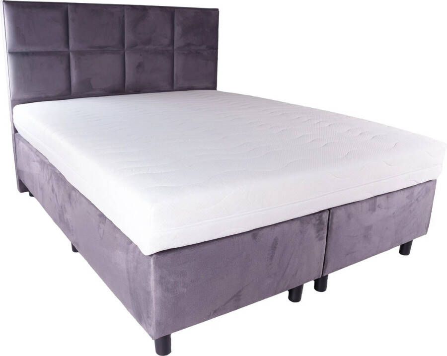 Lion Velvet Boxspring 140x200 Velvet Grijs Enkel Matras Incl. topper
