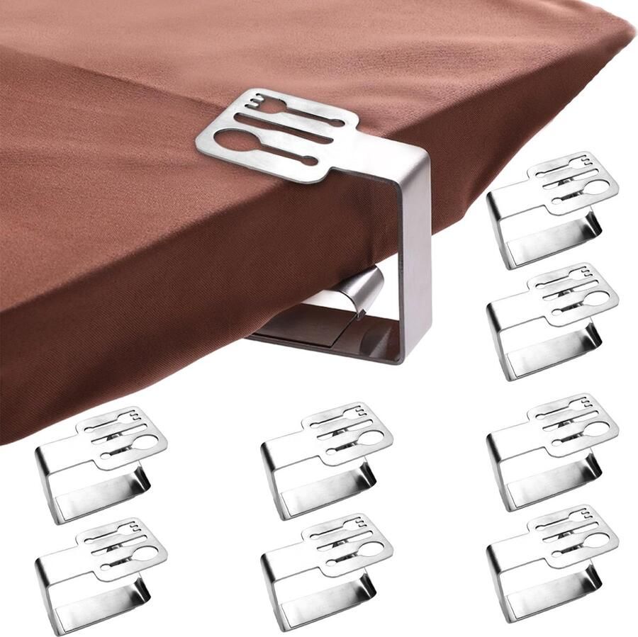 Lithyc 8-pack tafelkleedklemmen voor buiten Verdikte sterke roestvrijstalen tafelkleedklemhouder ideaal voor buiten en binnen keuken picknick (8-pack)