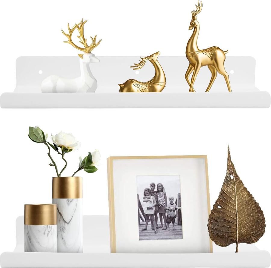 Litinliv 2-pack witte acryl wandplank zonder boren wandplank zwevende plank wit zonder boren zwevende boekenplank van acryl keukenplank om op te hangen en te lijmen voor keuken en woonkamer