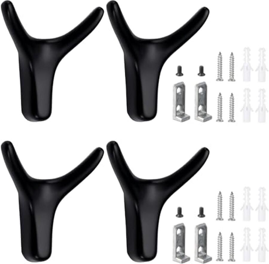 Litinliv Set van 4 geweivormige kapstokken wandgemonteerde kledinghaken met schroeven handdoekhaken modern matzwart metalen wandhaken multifunctionele haken voor badkamer keuken slaapkamer