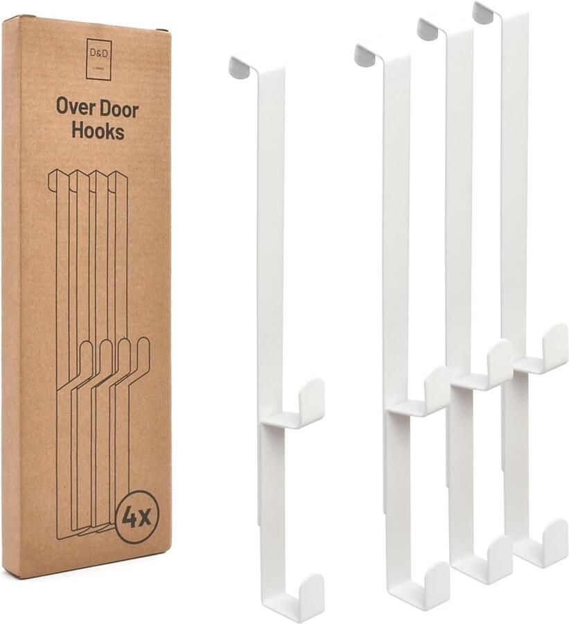 Kapstok Dubbele Haken voor Deurgarderobe Kledinghaken voor Deur en Kast (Wit) tot 16 mm 4x Deurhaken om in te haken