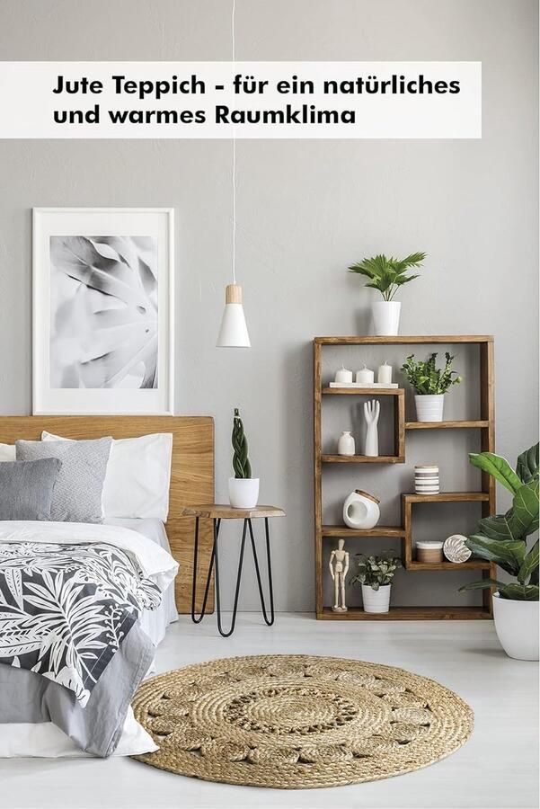 Living Tapijt Balo jute tapijt rond duurzaam boho tapijt beige loper natuur 80 cm voor slaapkamer