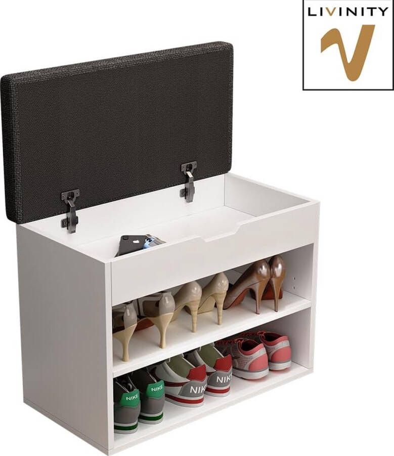Livinity Titus Schoenenbank wit 60 x 45 cm schoenenrek met zitting klapdeksel vakken