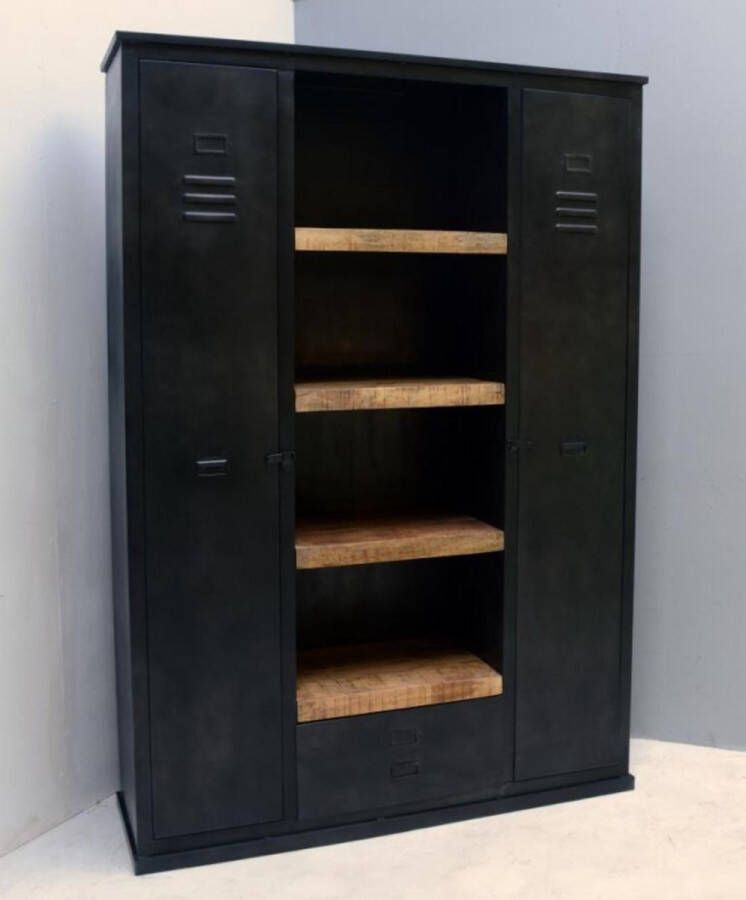 Locker mangohout zwart staal 200x140x43 cm