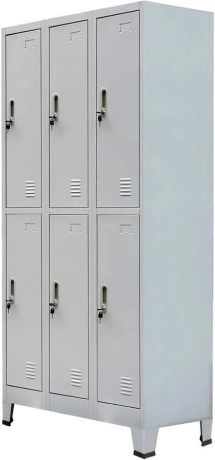 Lockerkast met 6 compartimenten 90x45x180cm Stalen opbergunit in grijs