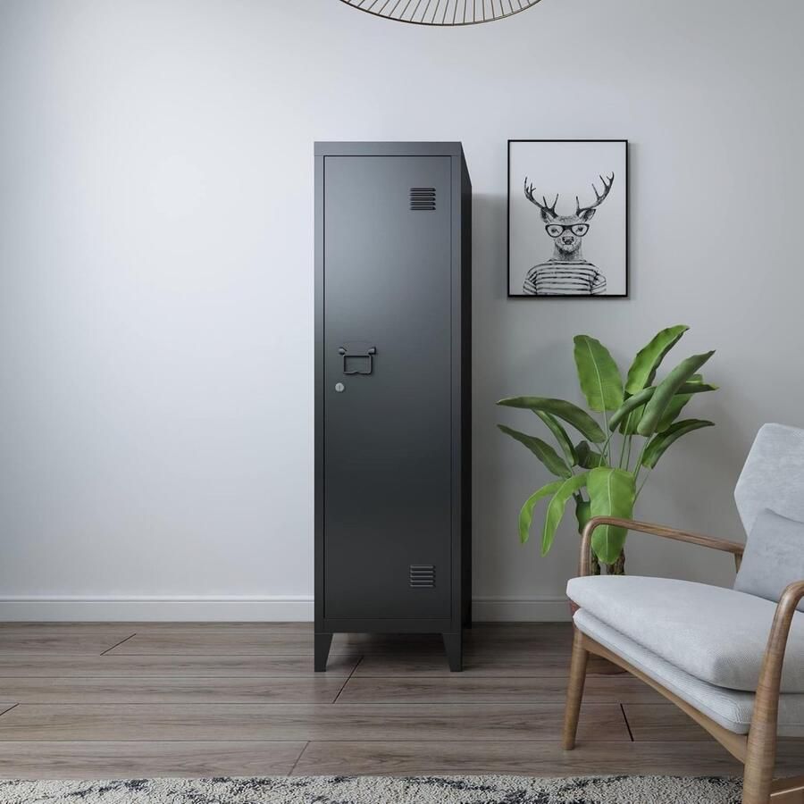 Lockerkast Metalen Kast Zwart Met Planken 137x38x38 cm