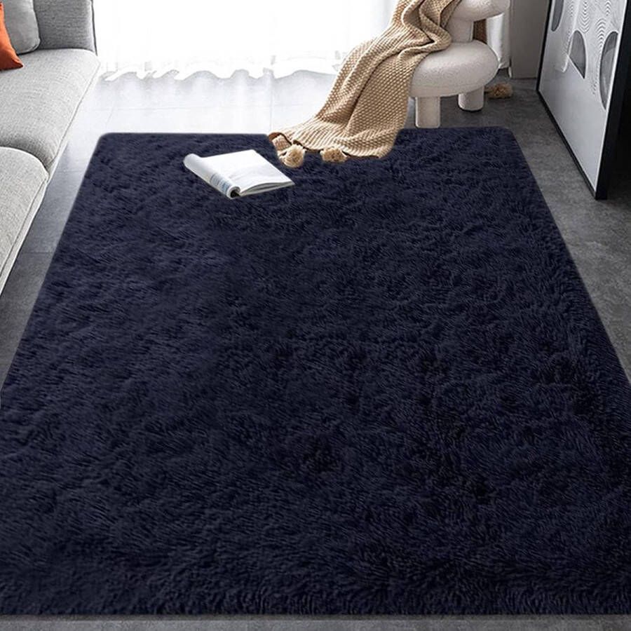 Vloerkleed pluizig tapijt antislip woonkamer vloermat shaggy tapijten zacht slaapkamertapijt huisdecor kinderkamer vloermat kinderkamer tapijt kinderkamer tapijt marineblauw 2 x 3