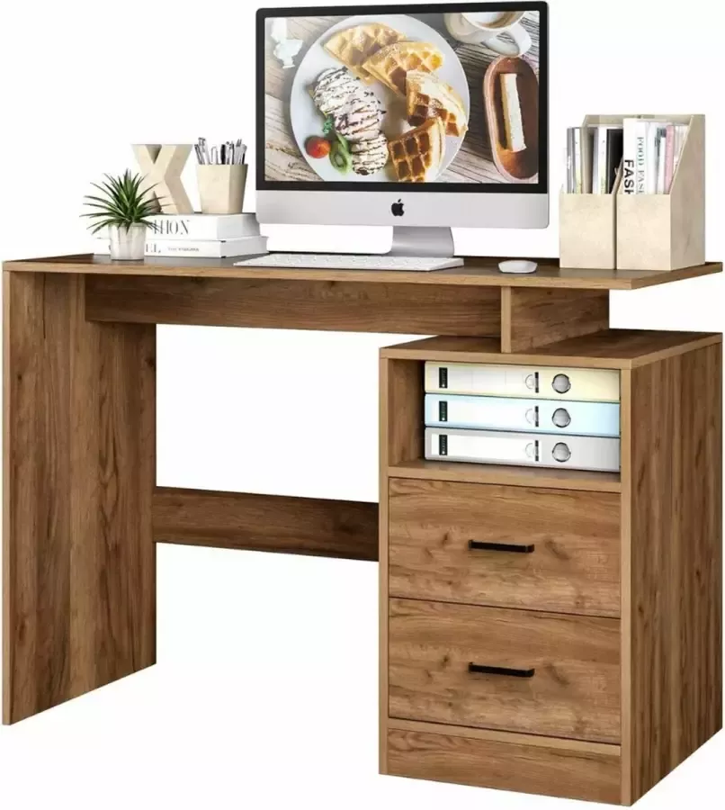 Loft Home Bureau Computertafel met planken Thuiskantoor Industrieel Vintage Bruin zwart
