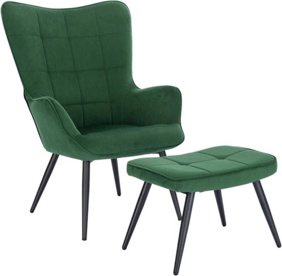 Loft Home Fauteuil Stoel Luxe Stoel Met Voetenbank Stof Lounge Stoel Groen