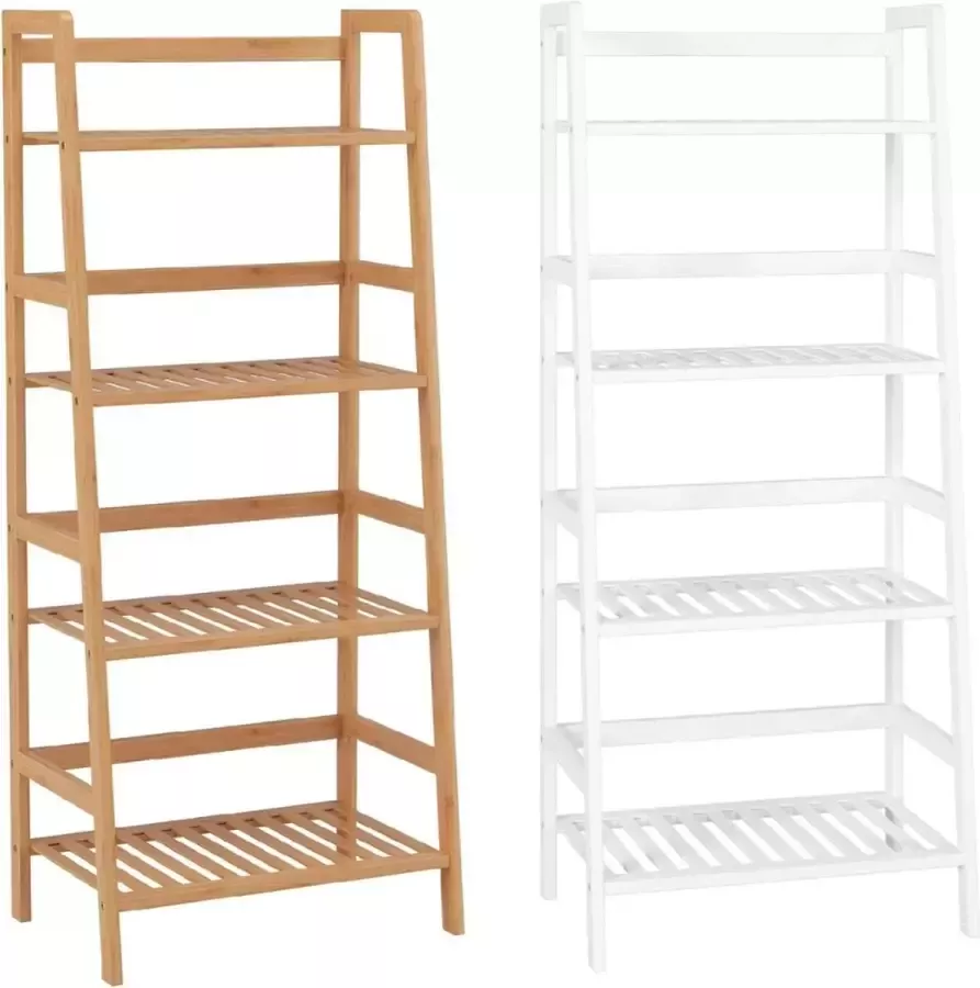 Loft Home Hoekplank Wandrek Wandkast Ladder Kast 4 Planken 4 Laags Rustieke Boekenplank Industrieel Plantenrek Modern Hout Wit