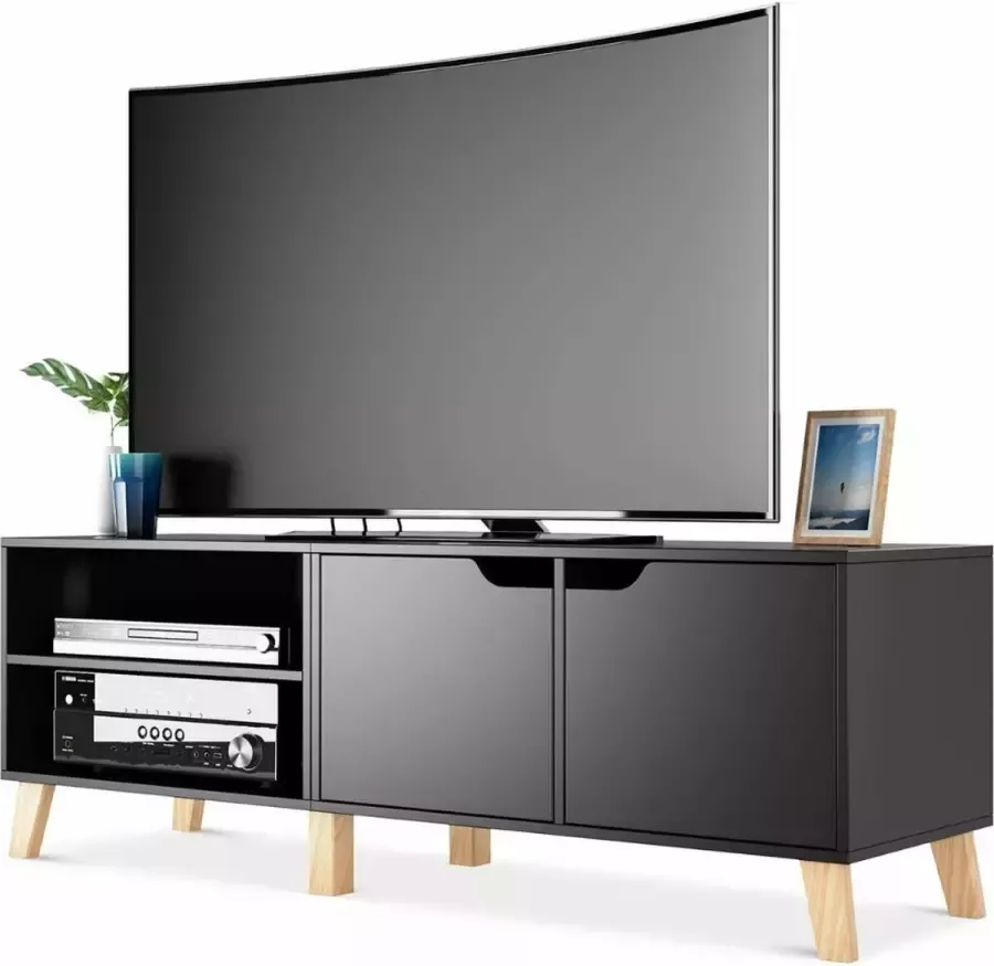 Loft Home TV Meubel Zwart Industrieel TV Meubel 2 Lades Koffietafel Tafel Tafeltje Bijzettafel Hout Metaal Bruin Zwart