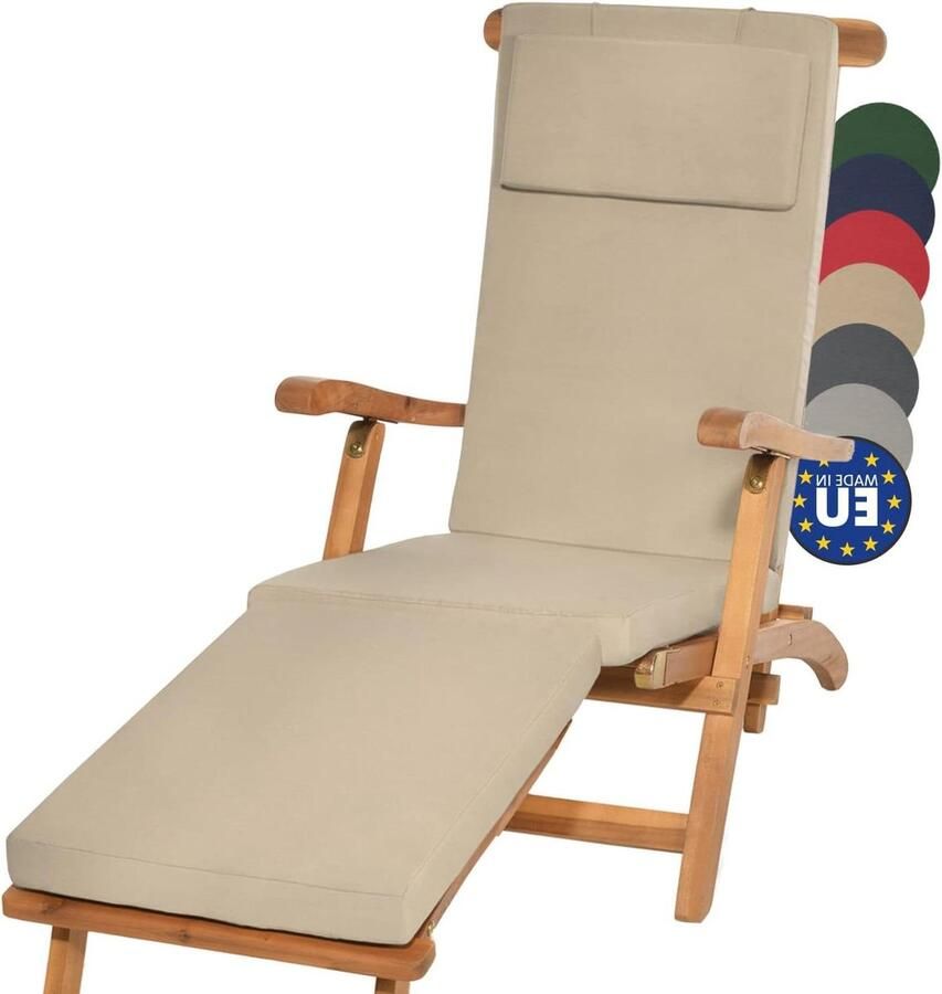 LoftLux DC Sun Lounger Cushion 175x45x5cm Nature Garden Chair Cushion Lightfast with Removable Cover