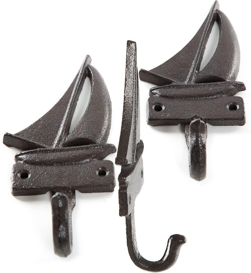 Logbuch-Verlag 3 maritieme wandhaken kapstokhaken gietijzer zeilboot handdoekhaak 7 5 x 16 x 3 5 cm badkamerdecoratie