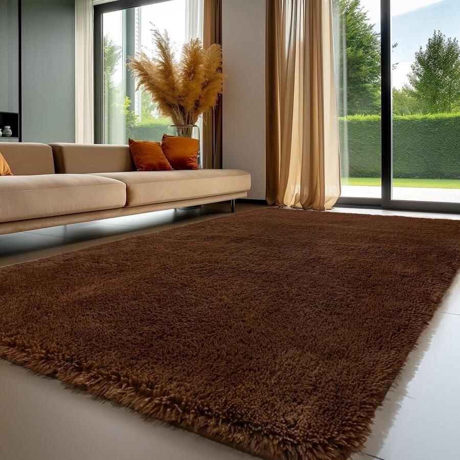 Loire Design Bruin Luxe Tapijt Hoogpolig 200x300cm Superzacht Flueelzachte structuur Antislip onderkant