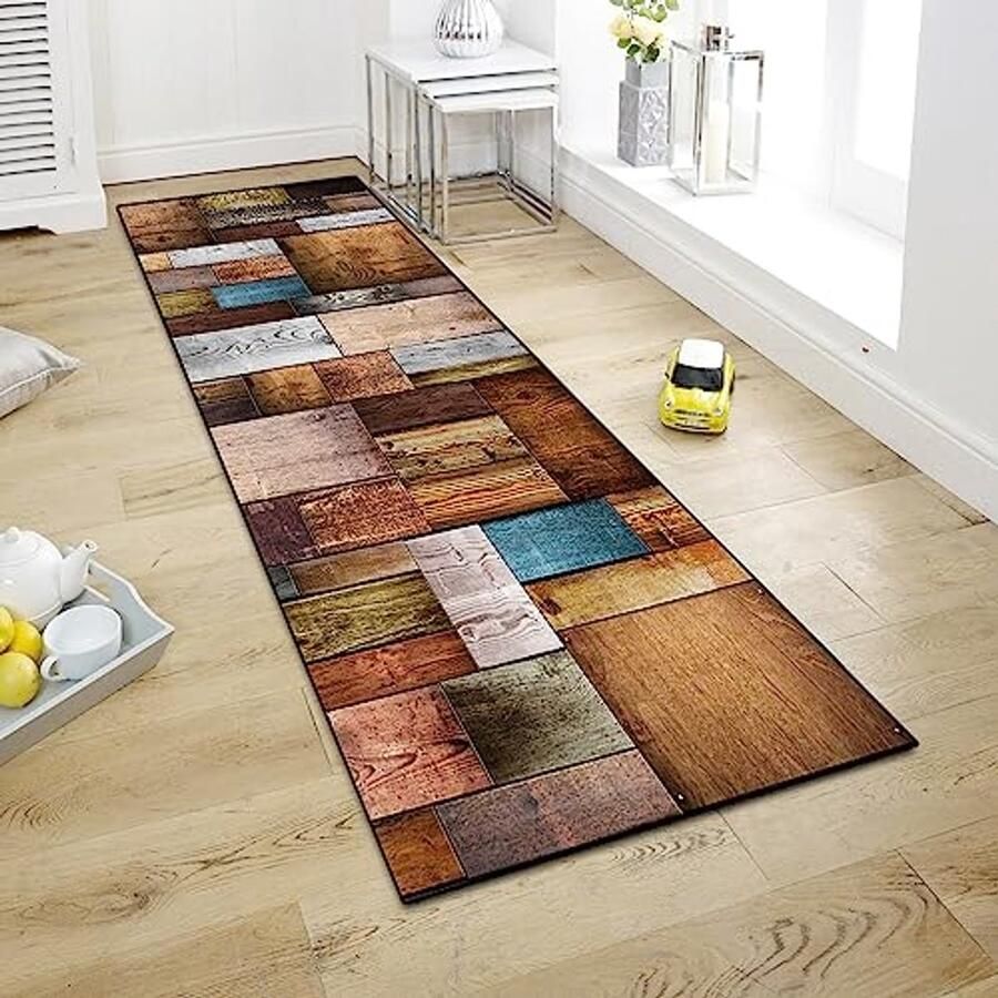 Lopende Tapijt Loper voor Keuken en Gang Antislip Wasbaar Houtfineer 60 x 120 cm