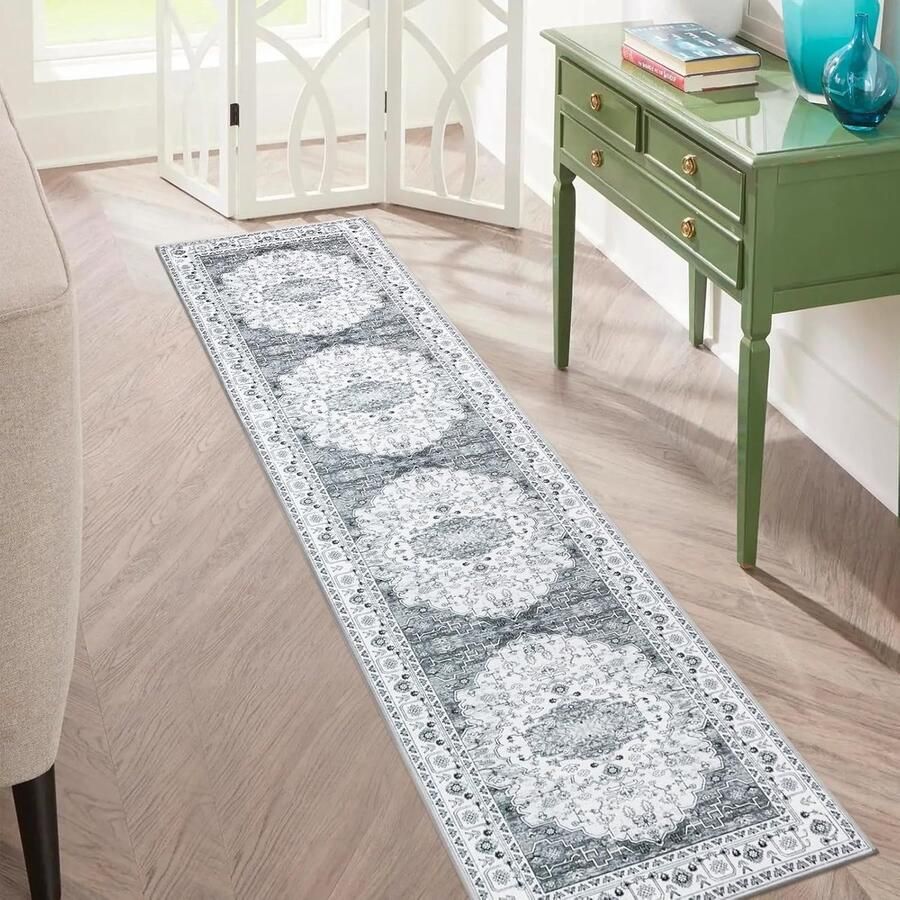 Loper vloerkleed antislip en wasbaar 1 stuk grijs 60 x 300 cm