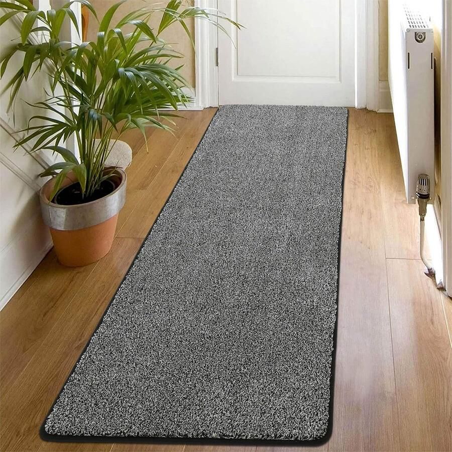 Loper vloerkleed voor ingang zwart 60 x 180 cm lang hal entree keuken wasruimte