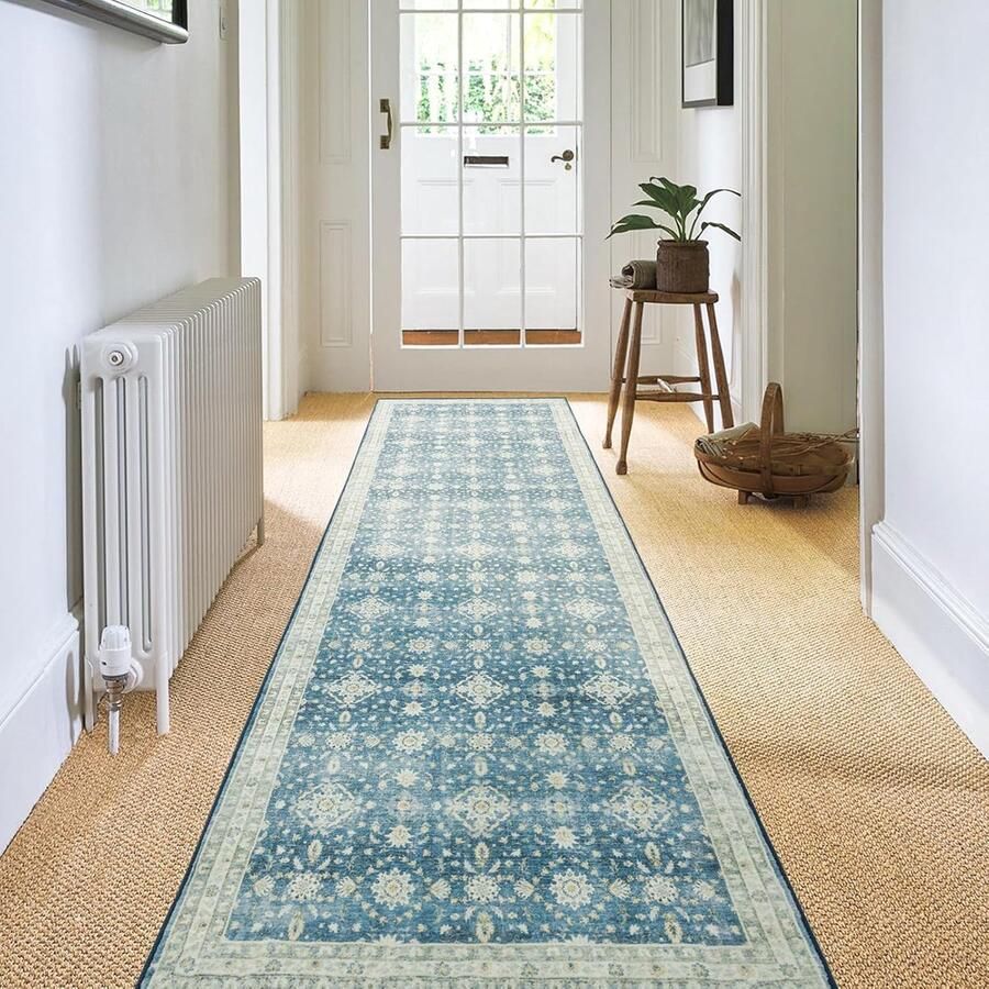 Loper vloerkleed antislip wasbaar 1 stuk blauw microvezel 60 x 300 cm