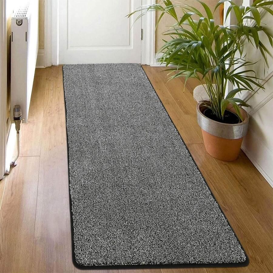 Loper vloerkleed voor ingang zwart 60 x 180 cm lang hal entree keuken wasruimte - Foto 2
