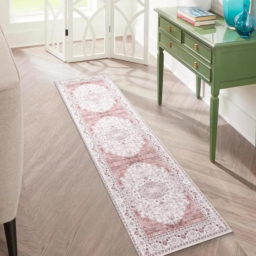 Loper voor de gang antislip vloermat 1 stuk roze 60 x 210 cm