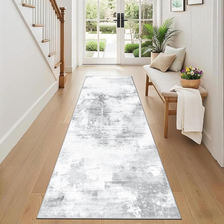 Lopers en Vloerkleden Antislip en Wasbaar 1 stuk Wit en Grijs 65x180 cm