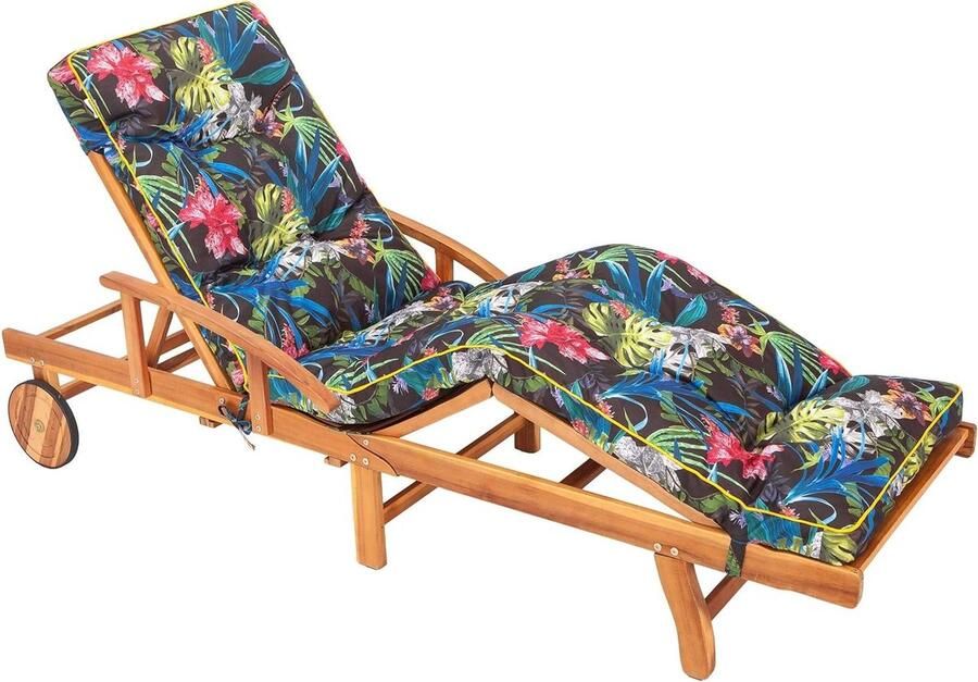 Lounger Cushion Sun Lounger (Variegated Leaves) 201 x 55 cm 8 cm Thick. Comfortable Cushion for Deck Chair