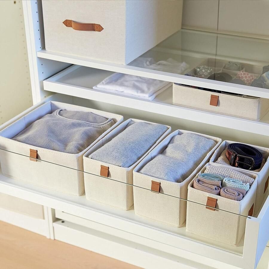 Opbergmanden set opbergdozen voor kledingkast 5 stuks beige hoogwaardige stof