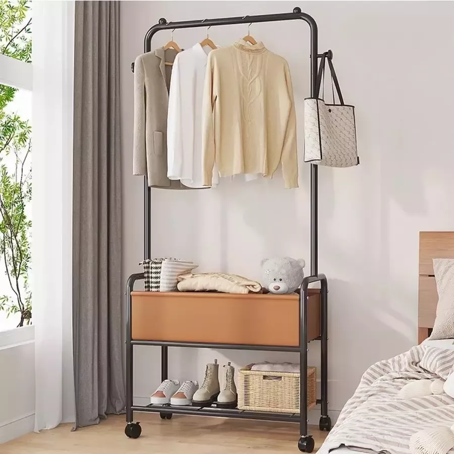 Lovelifehome Rolling Storage Rack Kledingrek Garment Hanger 2 in 1