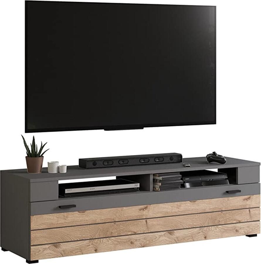 Rootz Living Rootz Lowboard Freno TV-meubel Entertainment Center Grijze Replica Nox Eiken Replica Modulair Ontwerp Duurzaam 140cm x 43cm x 40cm