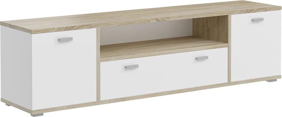Rootz Living Rootz Lowboard Ladekast Wit en Eiken Modern Design Ruimtebesparend Duurzaam FSC-gecertificeerd hout 181 cm x 49 cm x 40 cm