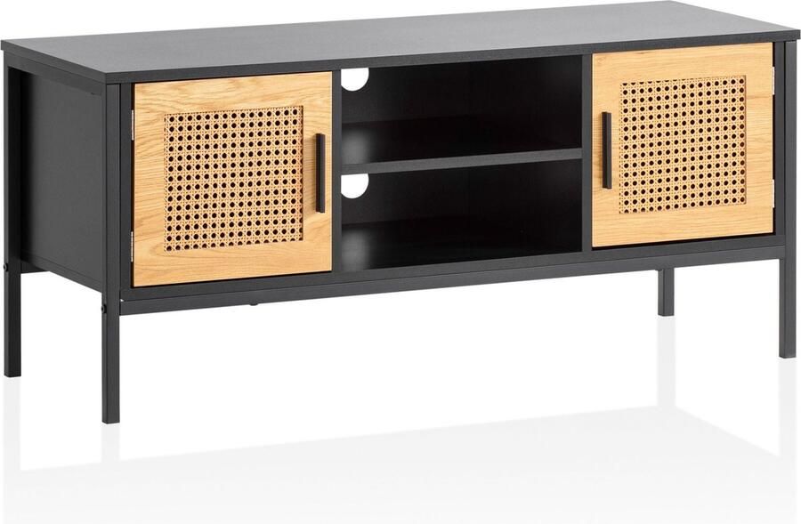 Rootz Living Rootz Lowboard TV-meubel 110 cm TV-standaard Mediaconsole Weens gevlochten ontwerp Ruime opbergruimte Kabelbeheer Duurzame constructie 110 cm x 40 cm x 48 cm