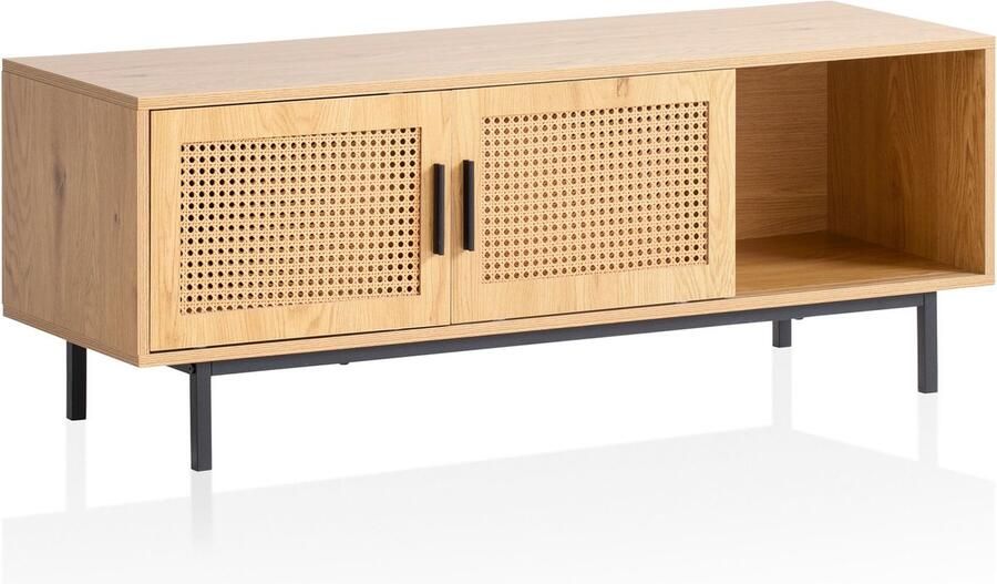 Rootz Living Rootz Lowboard TV-meubel 120 cm Hout Eiken TV-meubel TV-ladekast Weens gevlochten ontwerp Tijdloze stijl Ruime opbergruimte Duurzame constructie 120 cm x 40 cm x 45 5 cm