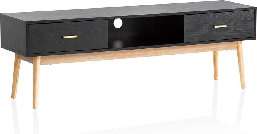 Rootz Living Rootz Lowboard TV-meubel 150cm TV-meubel Zwart en eiken TV-console Modern design Ruime opbergruimte Duurzame constructie 150cm x 50cm x 40cm