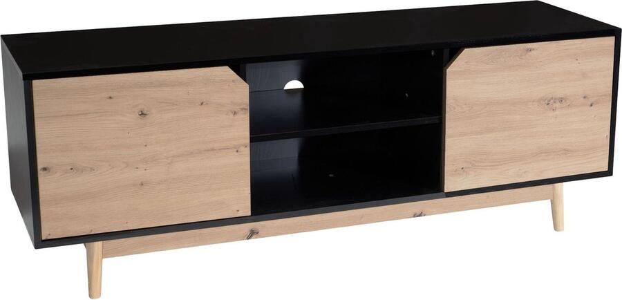 Rootz Living Rootz Lowboard TV-meubel TV-dressoir Entertainmentmeubel Modern zwart eiken design Ruime opbergruimte Kabelbeheer Vloerbescherming 150 cm x 40 cm x 55 cm