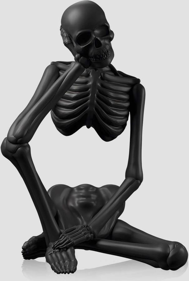 Loyzcy Halloween skelet boekenplank decoratie Denker standbeeld Denker sculptuur ornamenten Abstract kunst ornament voor boekenplank tafel aanrecht decoratie