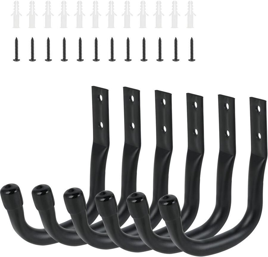 Lrocotanc 6-pack wandhaken 9 cm ladderhaken garage robuuste wandhaken om te schroeven muurbevestiging voor garage fietsendrager en organizer voor gereedschap stoelen ladders slangen draagvermogen 20 kg