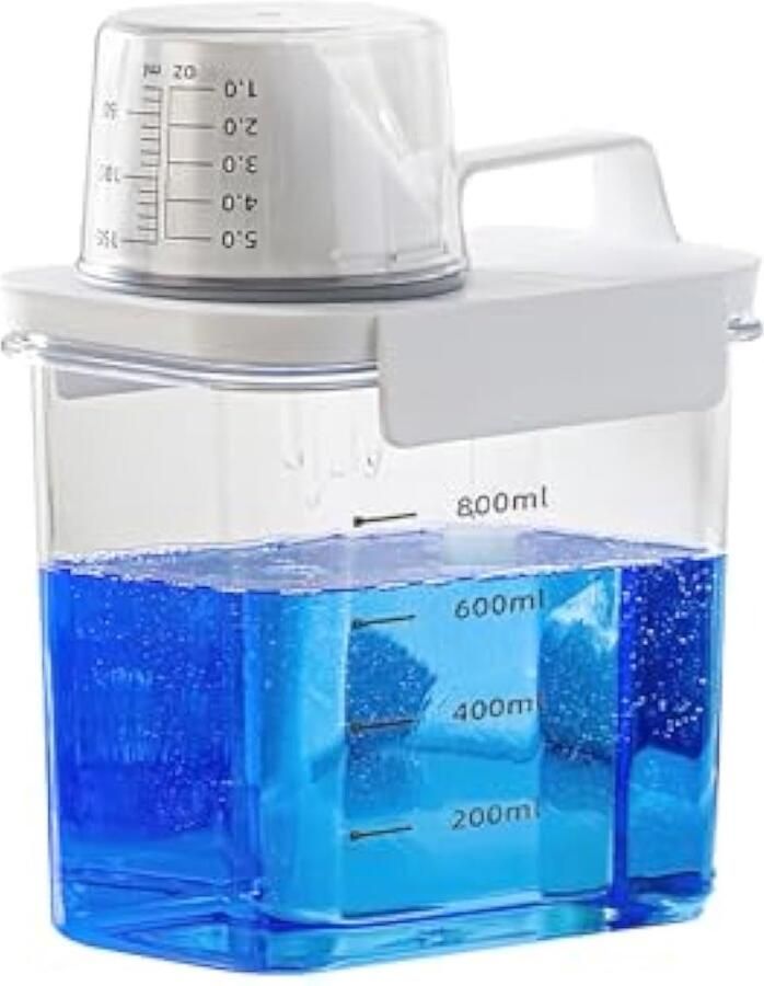 Luch wasmiddeldispenser met maatbeker waspoederdoseerder wasmiddel opbergdoos herbruikbaar lege flessen waspoeder wasmiddelopslag (1100 ml)