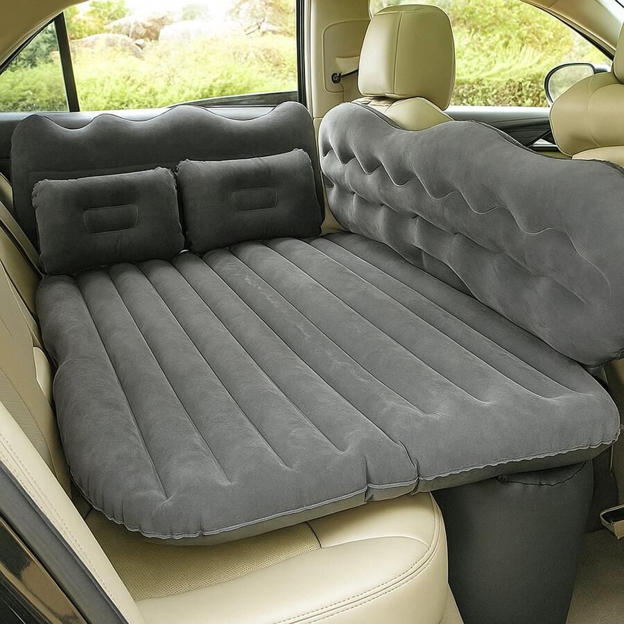 Luchtbed Auto Opblaasbaar Bed Achterbank Opblaasbaar Matras Auto 1 Persoons Auto Matras Inclusief Pomp en Kussens Met Opbergtas Zwart